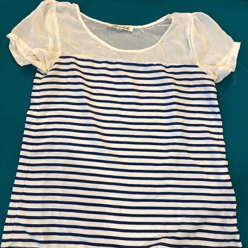 White and Navy Blue Striped Top